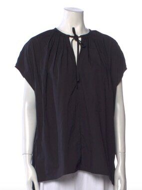 Lee Mathews Tie Neck Short Sleeve Blouse